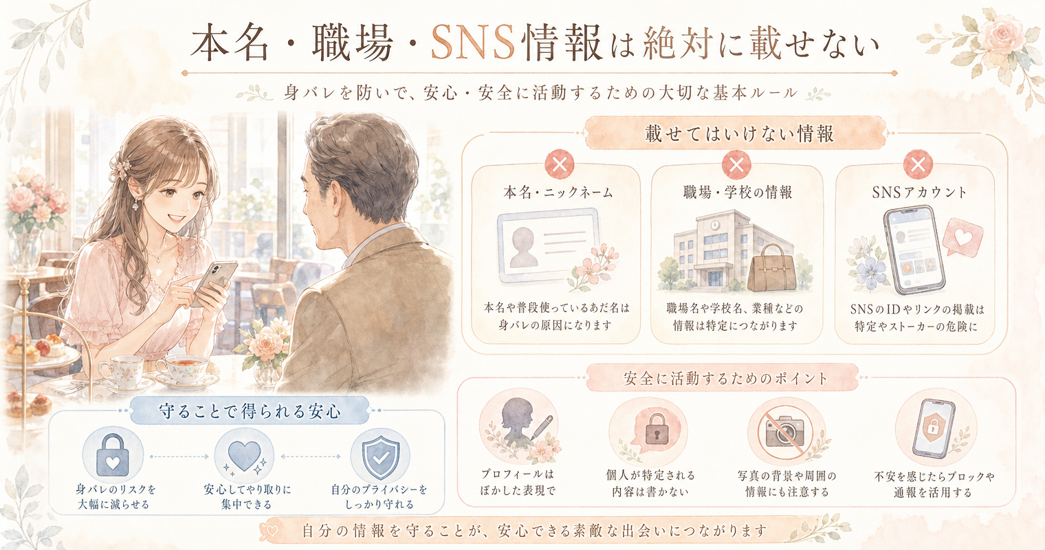 本名・職場・SNS情報は絶対に載せない