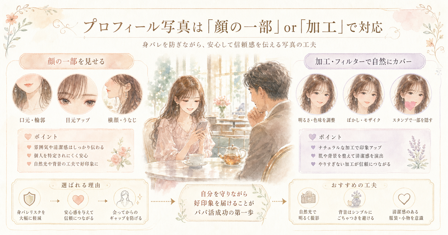 プロフィール写真は「顔の一部」or「加工」で対応