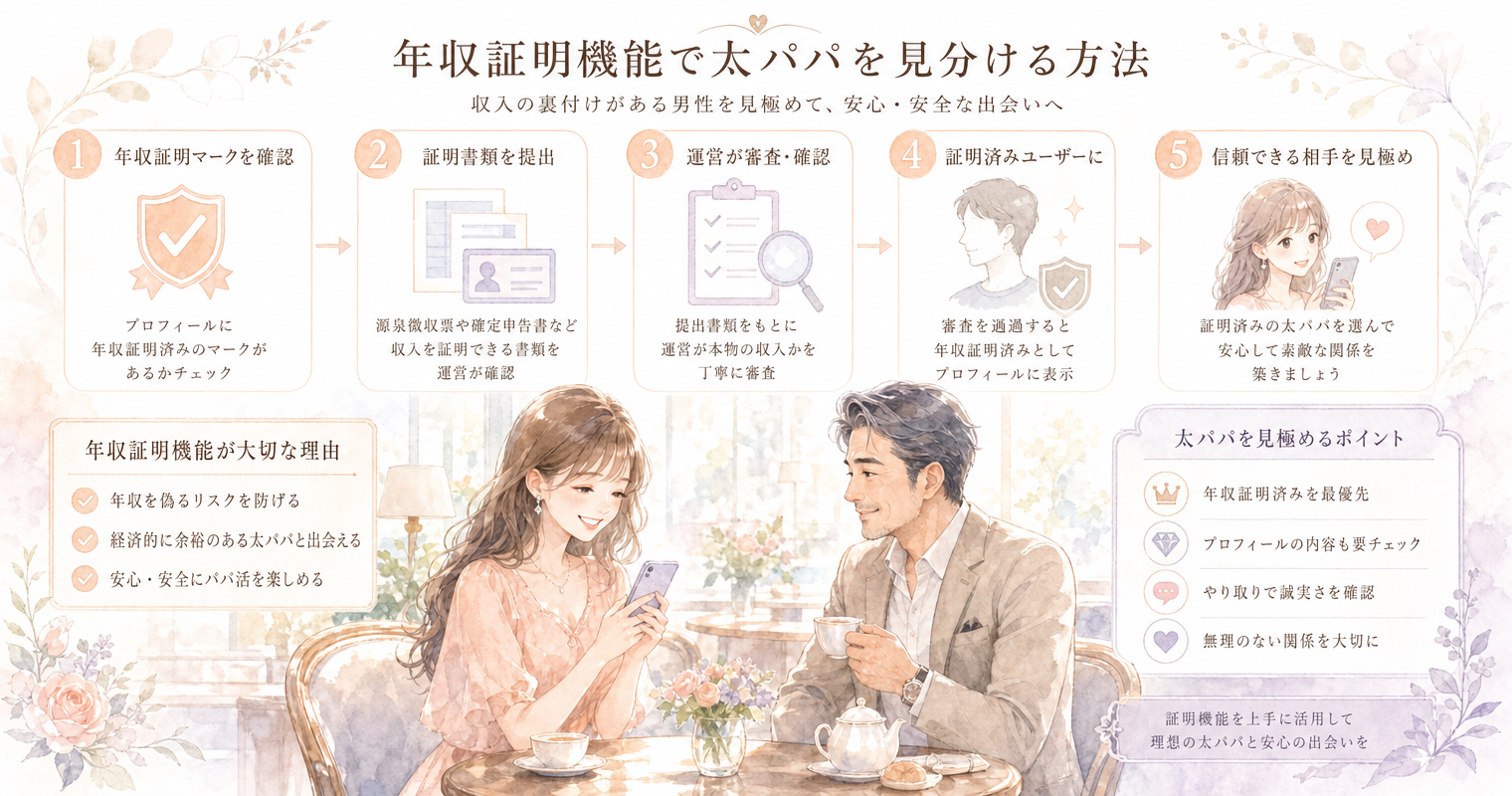 年収証明機能で太パパを見分ける方法